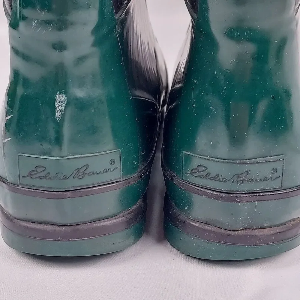 Eddie Bauer Green Rubber Rain Boots Mens 9 Lace Up Waterproof Outdoor